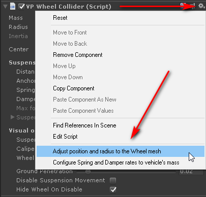 VP WheelCollider context menu