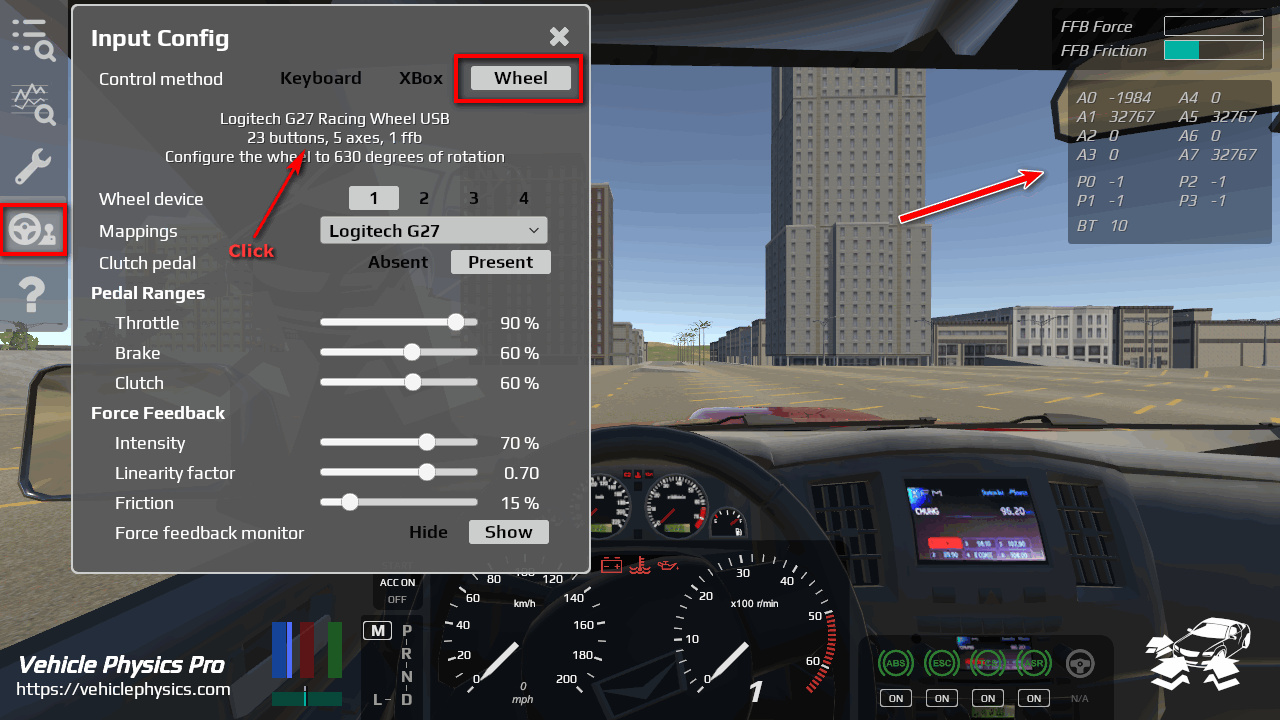 VPP - Steering Wheel Device debug window