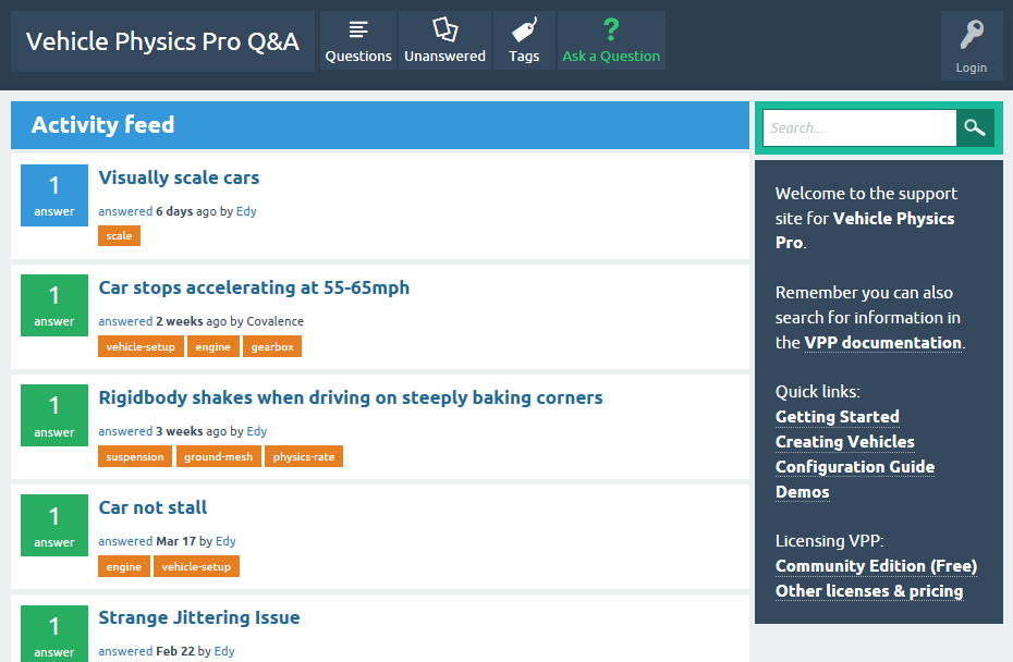 Vehicle Physics Pro Support Questions & Answers